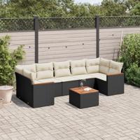 8-delige Loungeset met kussens poly rattan zwart - thumbnail