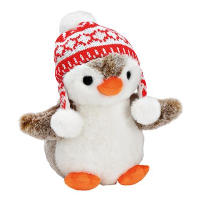 Pinguïn met wintermuts van bruin pluche (B/H/D) 24x23x16cm