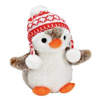 Pinguïn met wintermuts van bruin pluche (B/H/D) 24x23x16cm - thumbnail