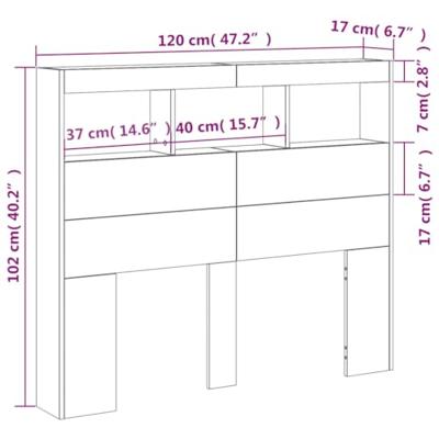Hoofdbordkast met LED-verlichting 120x17x102 cm betongrijs