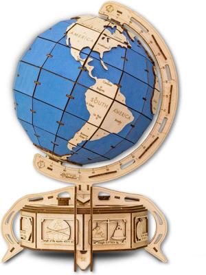 Eco Wood Art Globe Wereldbol Houten Modelbouw Blauw DIY Knutselen