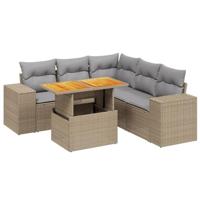 6-delige Loungeset met kussens poly rattan beige - thumbnail