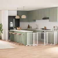 Hondenhek inklapbaar met deur 12 panelen 600cm populierhout wit - thumbnail