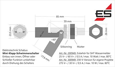 Schabus 200949 Mini-vlotterschakelaar Vullen, Legen 2.50 m