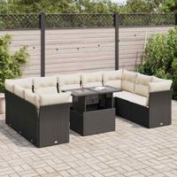 10-delige Loungeset met kussens poly rattan zwart - thumbnail