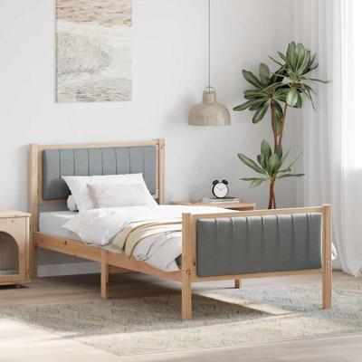 Bedframe Bruin en lichtgrijs 90 x 190 cm Massief grenenhout Bedframe Bruin en lichtgrijs 90 x 190 cm Massief grenenhout
