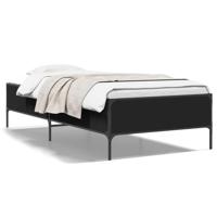 Bedframe bewerkt hout en metaal zwart 100x200 cm - thumbnail