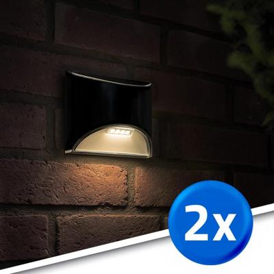 Solar wandlamp quinn rvs zwart op zonne energie 2 stuks