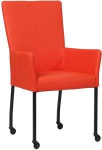 Felrode leren moderne eetkamerstoel Deal - met armleuning poot vierkant zwart met wiel - Hermes Leer Lipstick (felrood leer)