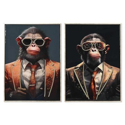 Schilderij Home ESPRIT polyestyreen Canvas Modern Coating Chimpansee 52,5 x 3 x 72,5 cm (2 Stuks)