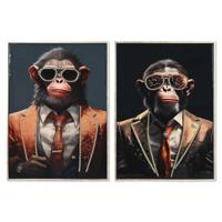 Schilderij Home ESPRIT polyestyreen Canvas Modern Coating Chimpansee 52,5 x 3 x 72,5 cm (2 Stuks) - thumbnail