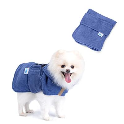 Nobleza Badjas voor hond en kat - Microvezel - Maat S - 40 cm - Blauw