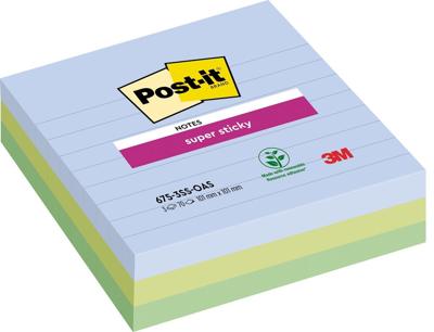 Post-it Super Sticky notes XL Oasis, 70 vel, ft 101 x 101 mm, gelijnd, assorti, pak van 3 blokken Post-it Super Sticky notes XL Oasis, 70 vel, ft 101 x 101 mm, gelijnd, assorti, pak van 3 blokken