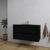 Saniclass Chaci Badkamermeubelset - 100x46x55cm - keramische wastafel zwart - 1 wasbak - 1 kraangat - 2 lades - mat zwart SW1212776/SW761656 - thumbnail