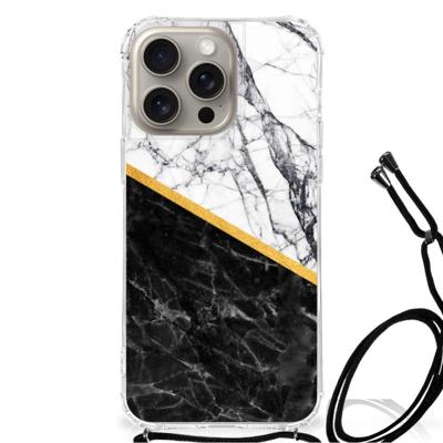iPhone 15 Pro Max Anti-Shock Hoesje Marmer Wit Zwart - Origineel Cadeau Man iPhone 15 Pro Max Anti-Shock Hoesje Marmer Wit Zwart - Origineel Cadeau Man