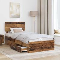 Bedframe met hoofdeinde Oudhout 90 x 190 cm Bewerkt hout - thumbnail