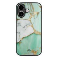 iPhone 16 glazen hardcase - Marmer mint goud - thumbnail