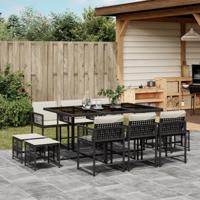 11-delige Tuinset met kussens poly rattan zwart - thumbnail