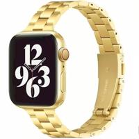 By Qubix - Stalen slim fit schakelband - Goud - Compatible met Apple watch 44mm / 45mm / 46mm / 49mm - Compatible Apple watch bandjes - thumbnail