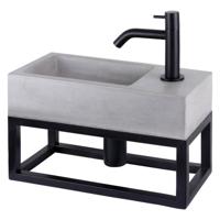 Differnz Jukon fonteinset beton donkergrijs kraan gebogen mat zwart 38.5 x 18.5 x 9 cm met handdoekrek zwart - thumbnail