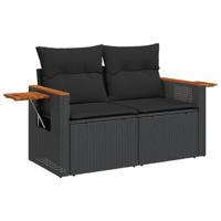 9-delige Loungeset met kussens poly rattan zwart - thumbnail