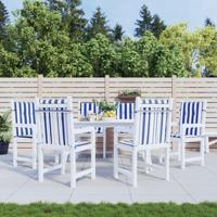 VidaXL Stoelkussens 6 st lage rug gestreept stof wit en blauw - thumbnail