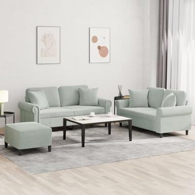 3-delige Loungeset met kussens fluweel lichtgrijs - thumbnail