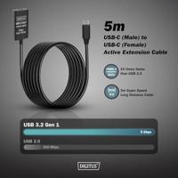 Digitus DA-73108 USB-C-kabel USB 3.2 Gen1, USB 3.2 Gen1, USB 3.0 USB-C, USB-C bus, USB-C stekker 5.00 m Zwart Actief met signaalversterking, Stekker past op - thumbnail