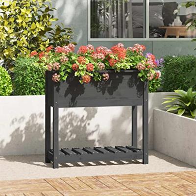 VidaXL Plantenbak met schap 82,5x34,5x81 cm massief grenenhout grijs