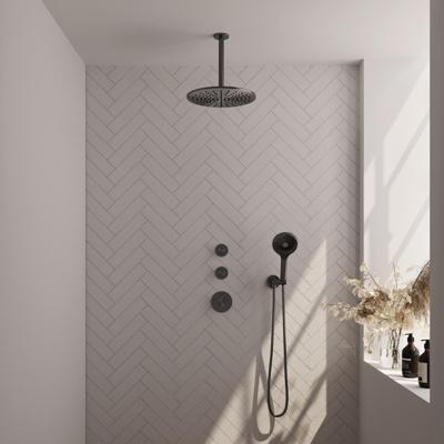 BRAUER Gunmetal Edition thermostatische inbouw regendouche SET 12 met 30 cm douchekop en plafondarm en 3-standen handdouche en doucheslang en wandaansluitbocht gunmetal geborsteld PVD
