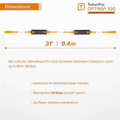 Tether Tools TetherPro Optima 10G USB-C, 31' (9.4m), straight orange