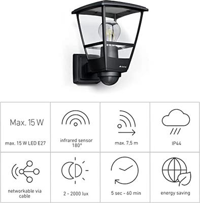Steinel AUSSENLEUCHTE L 10 S SW 084769 Buitenlamp met bewegingsmelder (wand) LED E27 15 W Zwart