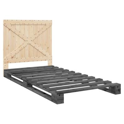 Bedframe met hoofdbord massief grenenhout grijs 100x200 cm