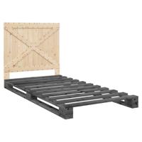 Bedframe met hoofdbord massief grenenhout grijs 100x200 cm - thumbnail