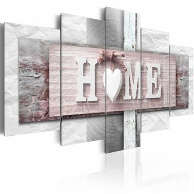 Schilderij - Home: Eclecticisme , roze , hout look , 5 luik