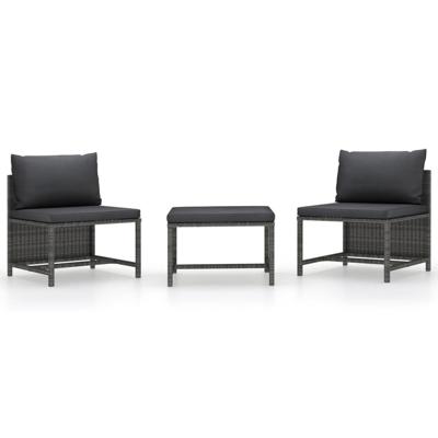 3-delige Loungeset met kussens poly rattan grijs 3-delige Loungeset met kussens poly rattan grijs