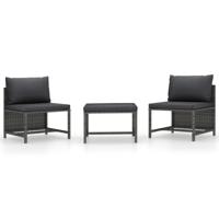 3-delige Loungeset met kussens poly rattan grijs - thumbnail
