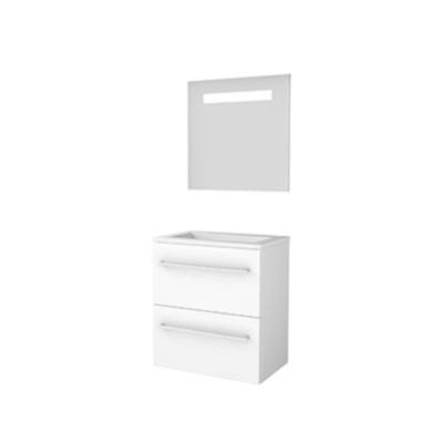 Basic-Line Economic 39 Badkamermeubelset - Ondiep - 60 x 39 cm - Met Grepen - 2 Lades - Acryl Wastafel - Zonder Kraangat - Spiegel met LED Verlichting - Ice White
