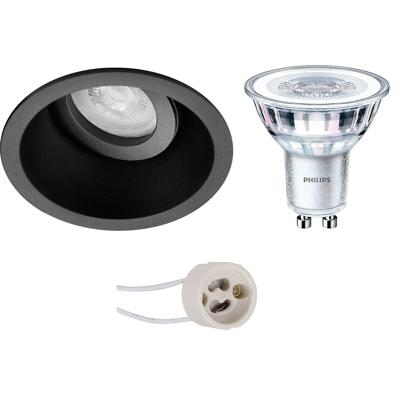 GU10 Inbouwspot Set - Mat Zwart - Inbouw Rond - Kantelbaar - Philips - CorePro 827 36D - Dimbaar - Pragmi Zano Pro - 4W - Zeer Warm Wit 2700K - Ø93mm