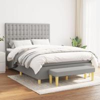 Boxspring met matras stof lichtgrijs 140x200 cm - thumbnail