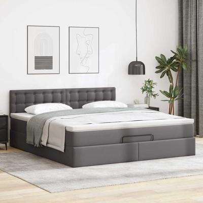 Ottoman bed met matrassen en LED's 90x190cm kunstleer grijs