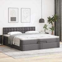 Ottoman bed met matrassen en LED's 100x200cm kunstleer grijs - thumbnail