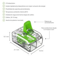 WAGO 221-422 221 Verbindingsklem Flexibel: 0.14-4 mm² Massief: 0.2-4 mm² Aantal polen: 2 100 stuk(s) Transparant, Groen - thumbnail