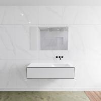 Zaro Lagom volledig naadloos solid surface onderkast 120cm mat zwart met 1 lade Push tot open. Compleet met solid surface wastafel met 0 kraangat(en) - thumbnail