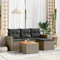 5-delige Loungeset met kussens poly rattan grijs - thumbnail