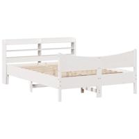 Bedframe met hoofdbord massief grenenhout wit 135x190 cm - thumbnail