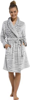 Licht grijze damesbadjas met dierenprint - fleece-(40-42) M