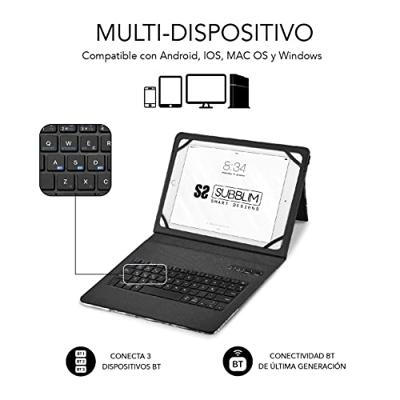 SUBBLIM Beschermhoes voor tablet 11 inch, met bluetooth-toetsenbord, Spaans toetsenbord, elastiek, oplaadpoort, ultra dun, Keytab Pro Trendy Leon