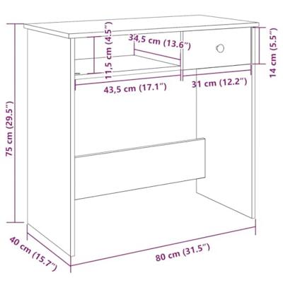 Bureau 80x40x75 cm bewerkt hout wit