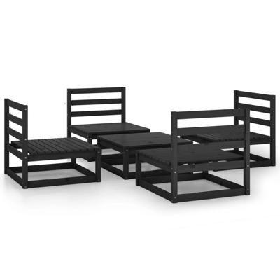 5-delige Loungeset massief grenenhout zwart